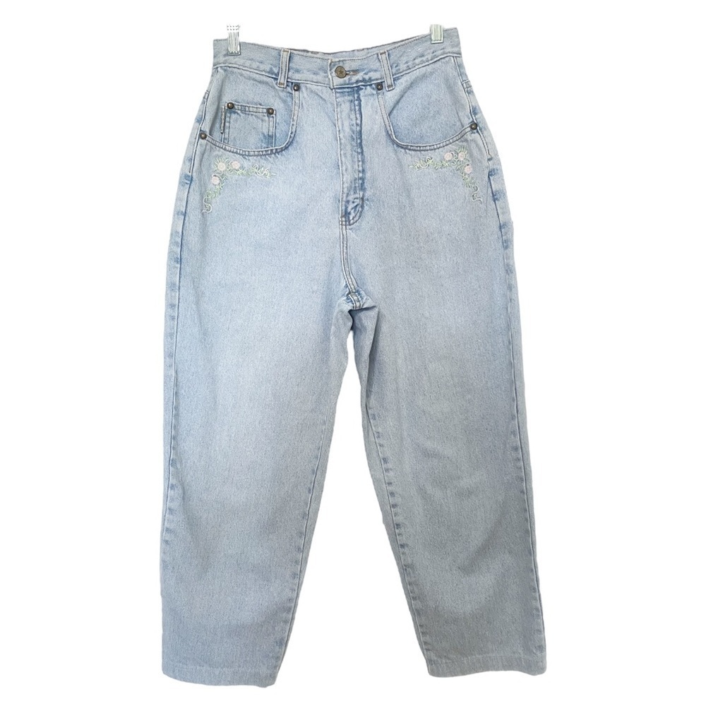 HOLLYWOOD VINTAGE LIGHT WASH HIGH RISE BAGGY EMBROIDERED JEANS - 30